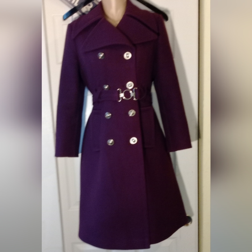 MADE IN HOLLAND PURPLE , DOUBLE BREASTED, LONG COAT. SIZE 8